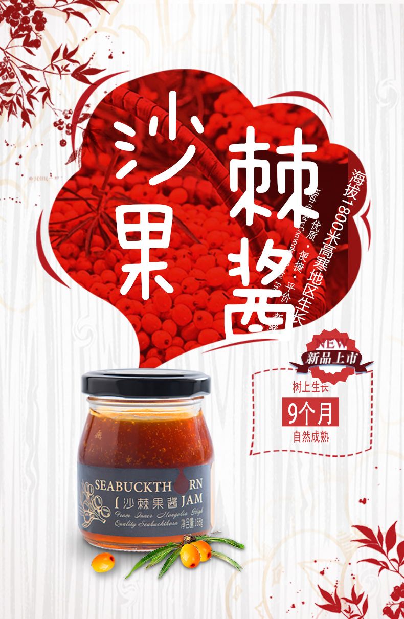沙棘果酱 宇航人168g/瓶含果油原酱木糖醇无蔗糖